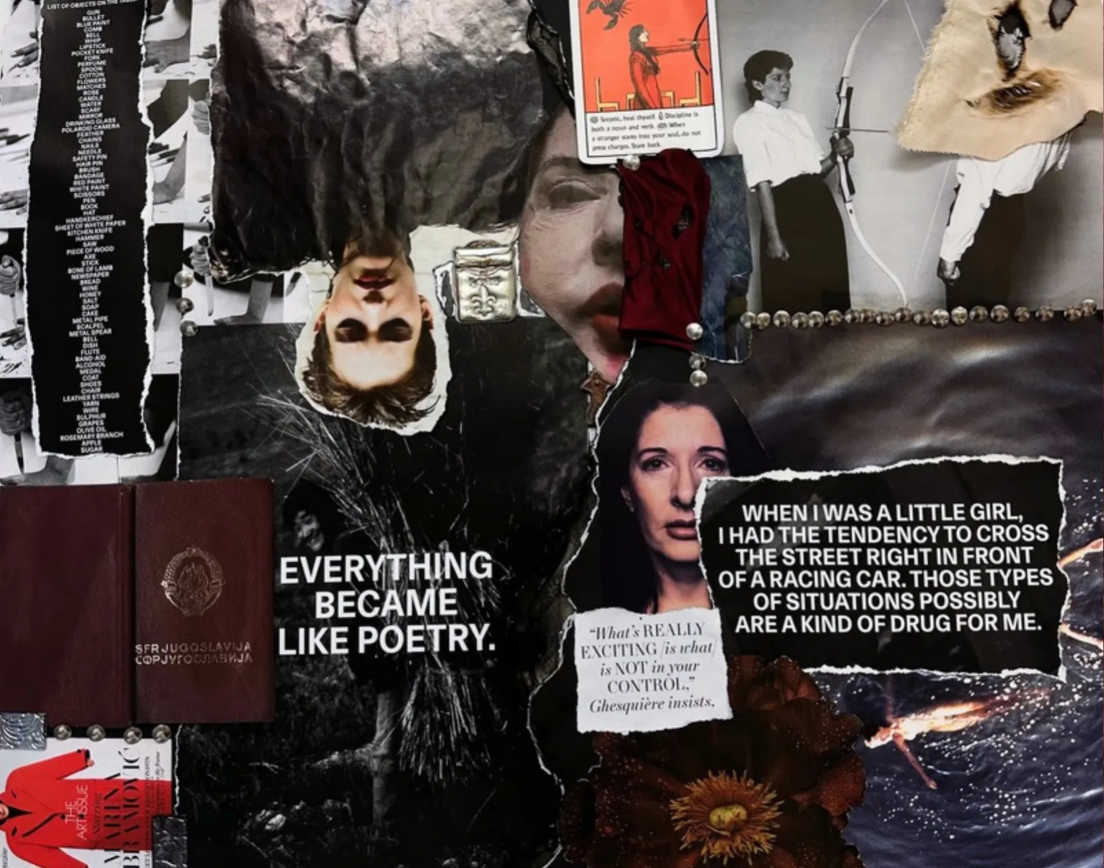 Collage moodboard of torn paper, portraits and typography