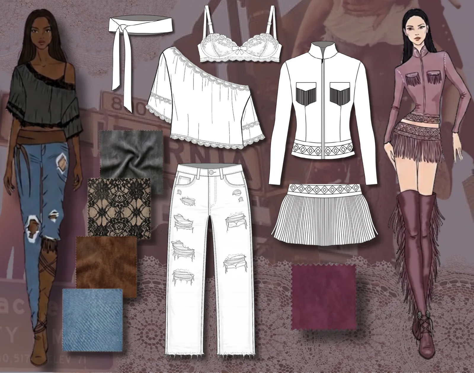 Illustrated looks with technical flats