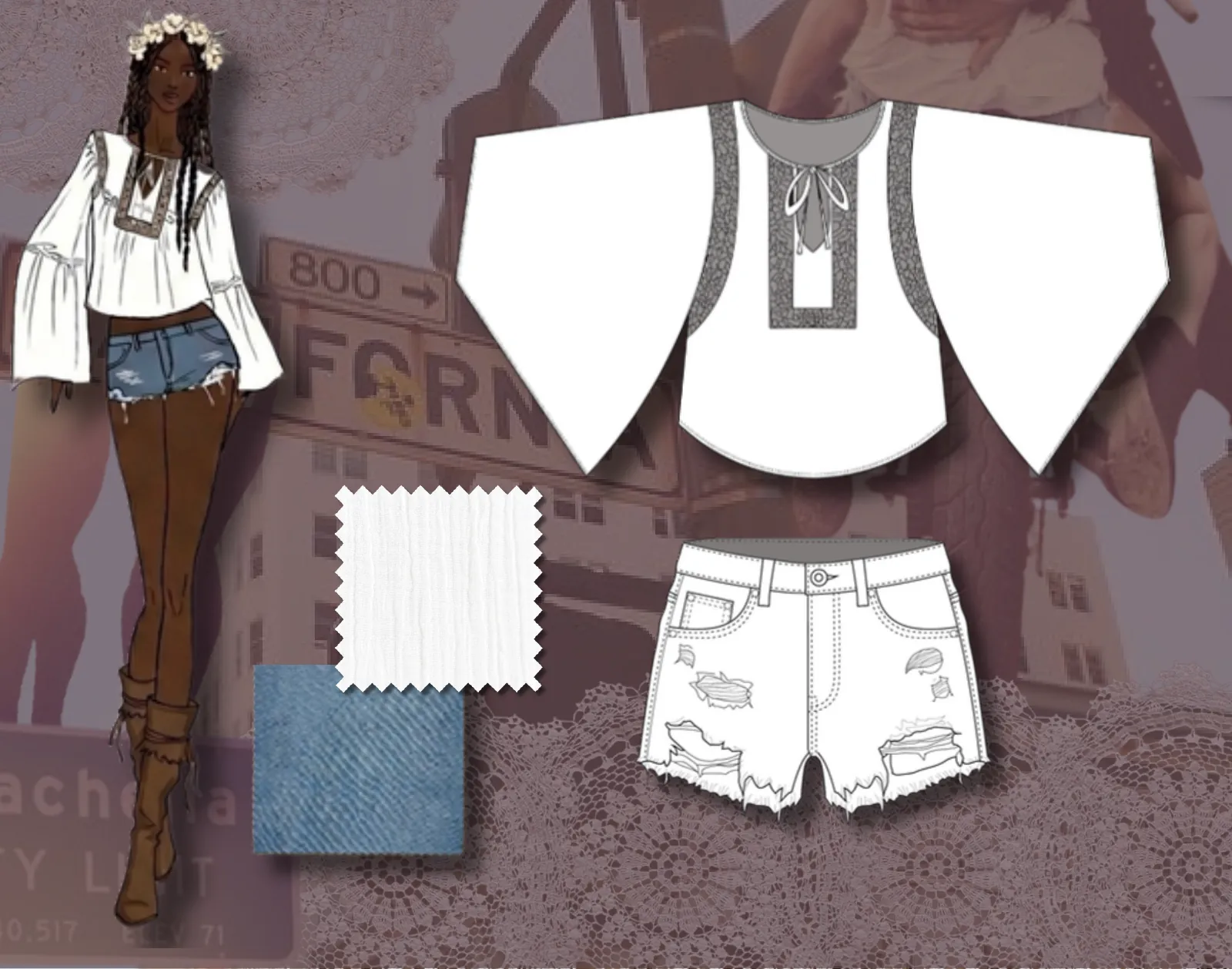 Blouse and shorts technical flats