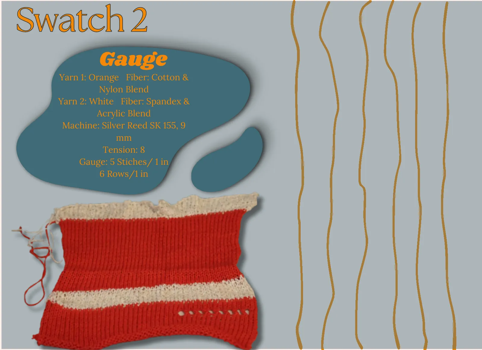 Swatch 2: gauge swatch with yarn and tension details