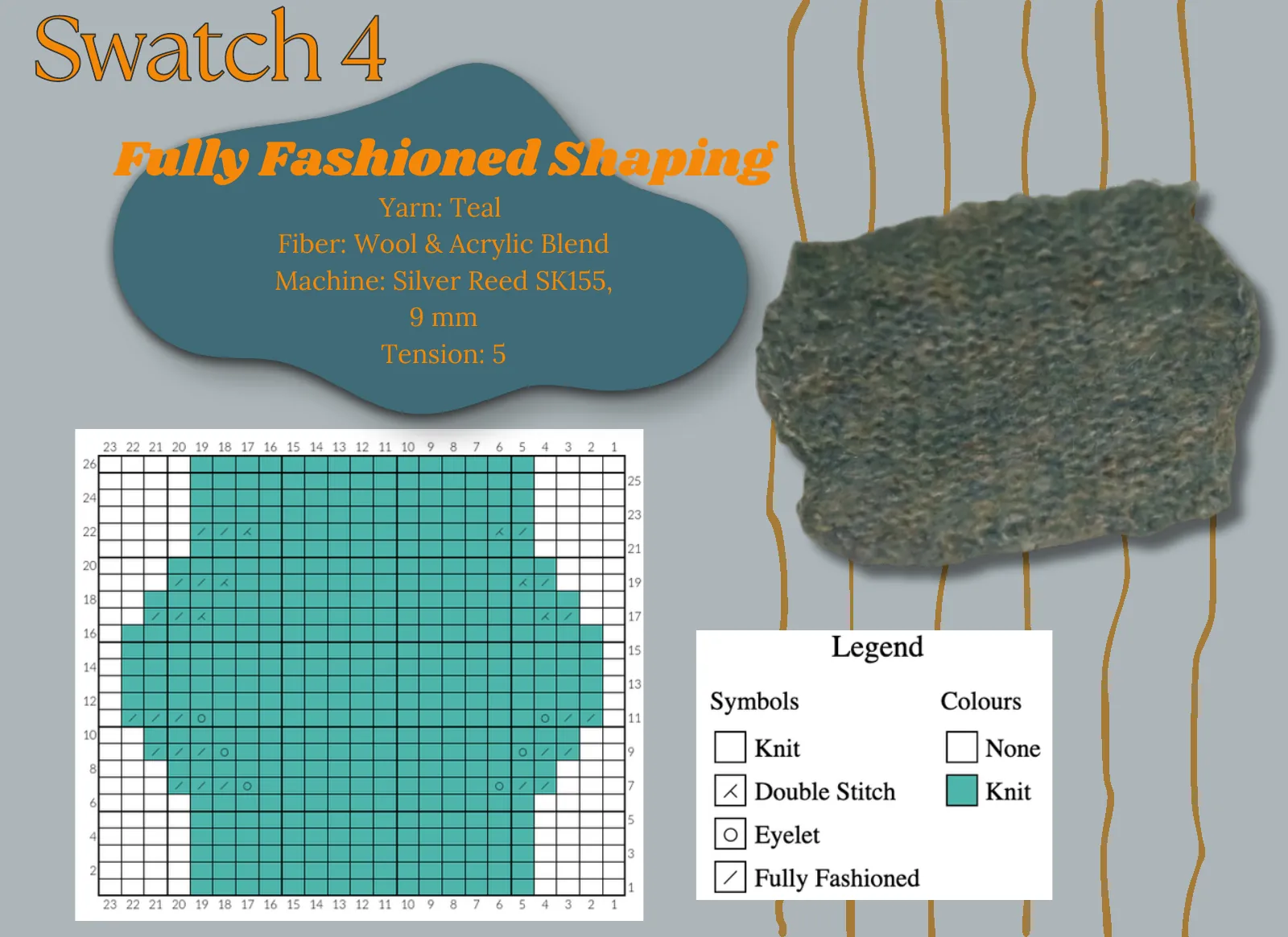 Swatch 4: fully fashioned shaping with knitting chart