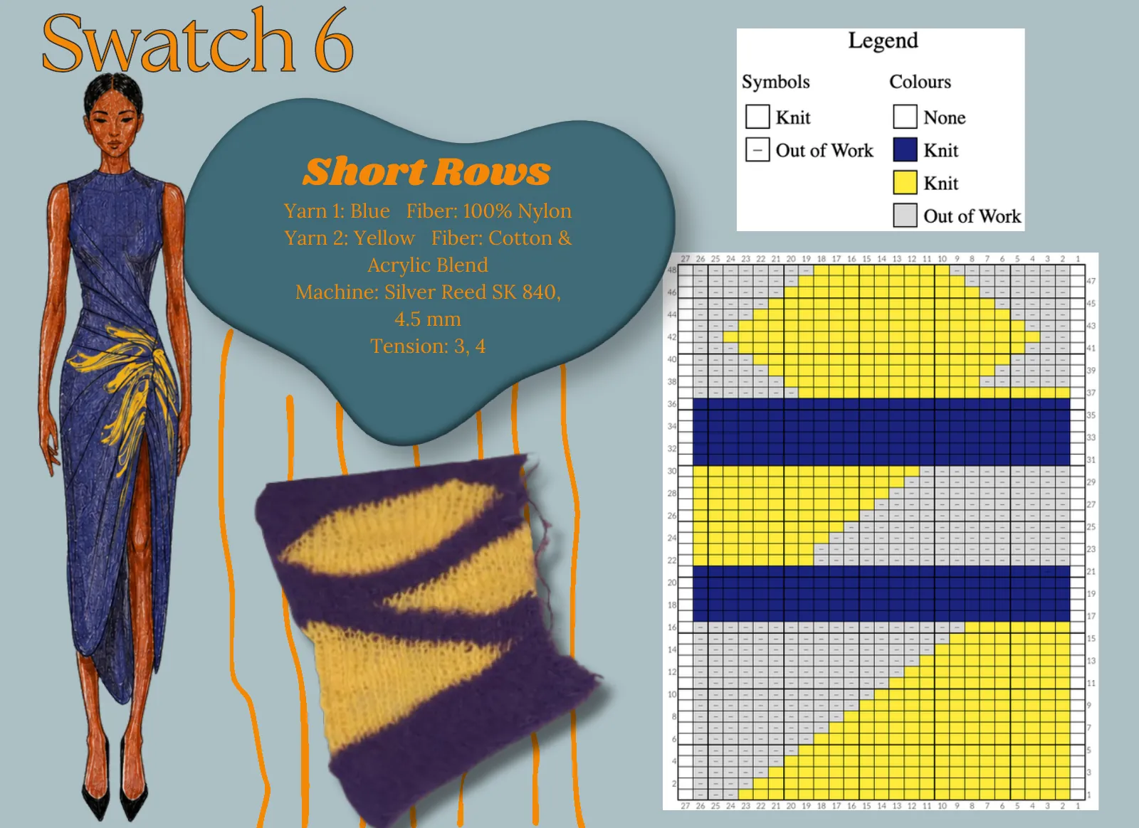Swatch 6: short rows with illustrated look and chart