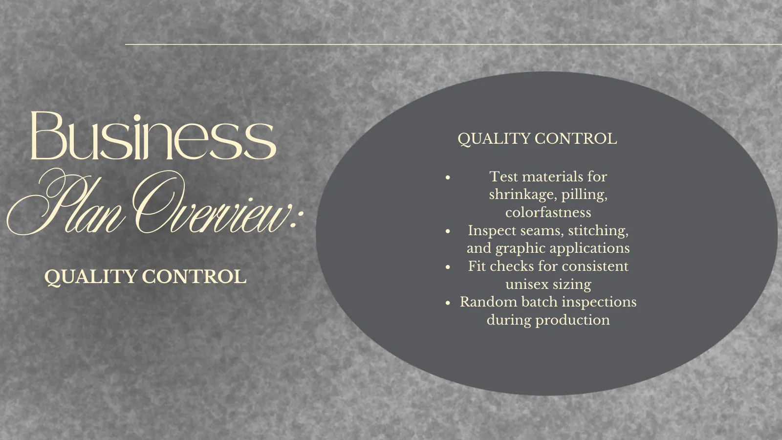 Business plan: quality control